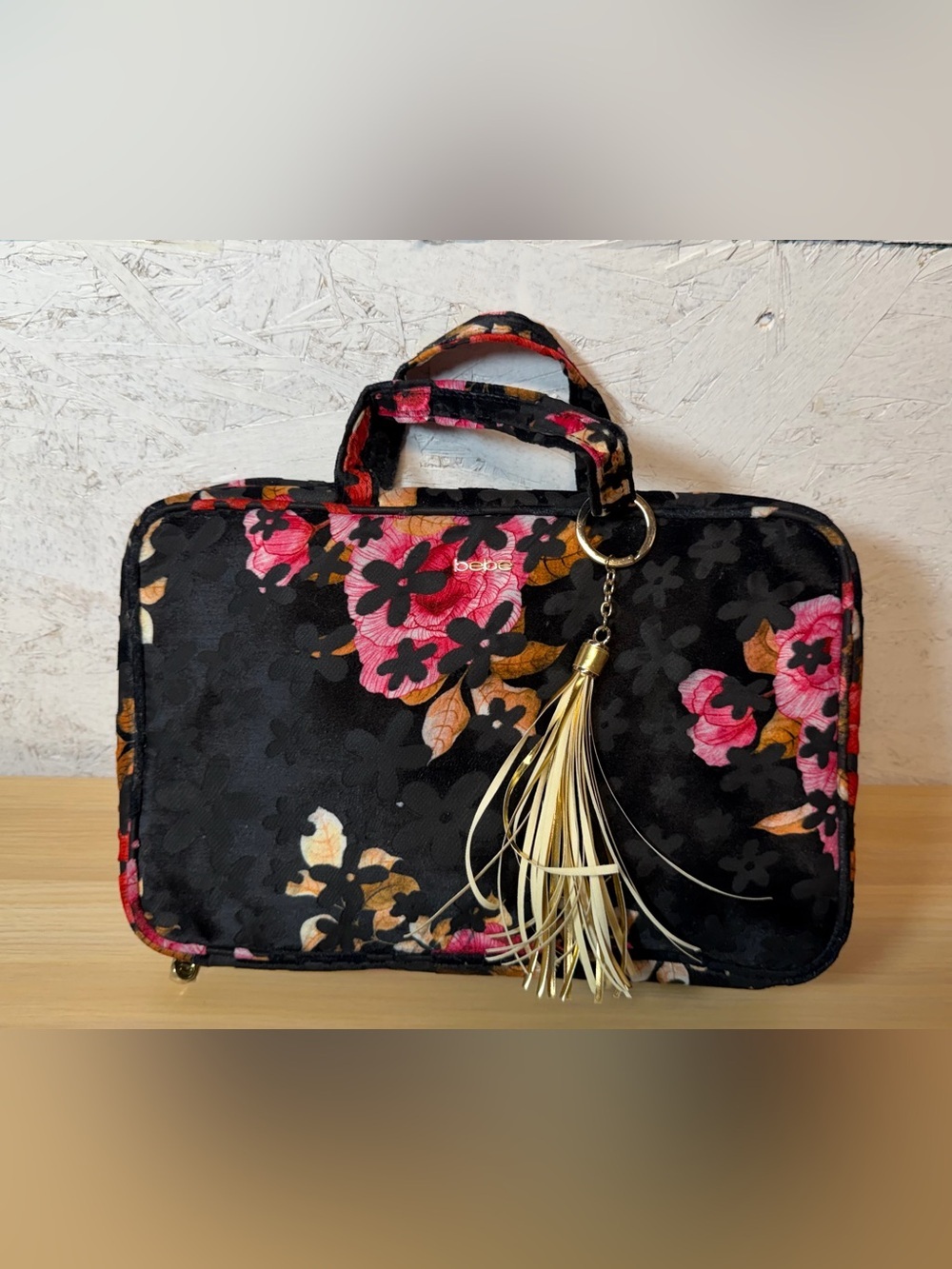 bebe Black Floral Cosmetic Travel Case Set with Pink & Gold Accents - Picture 5 of 6
